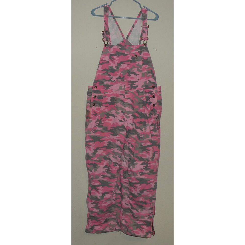 Roper Women’s Medium Insulated Bib Overalls Double Knee Pink Camo Zipper Legs